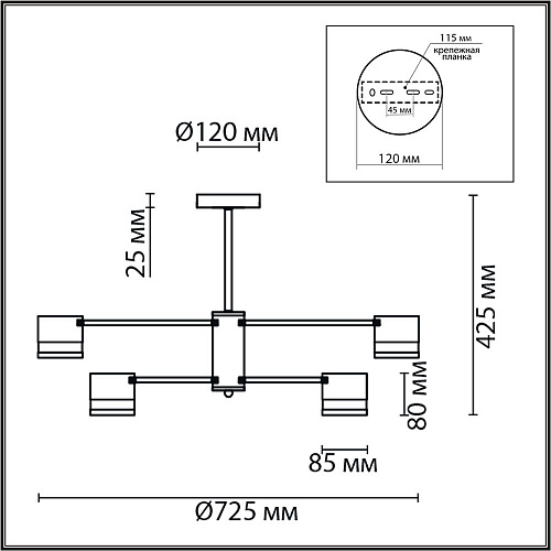 Люстра потолочная 8*GX53 8240/8C черный, латунь Comfi LANIKA Lumion