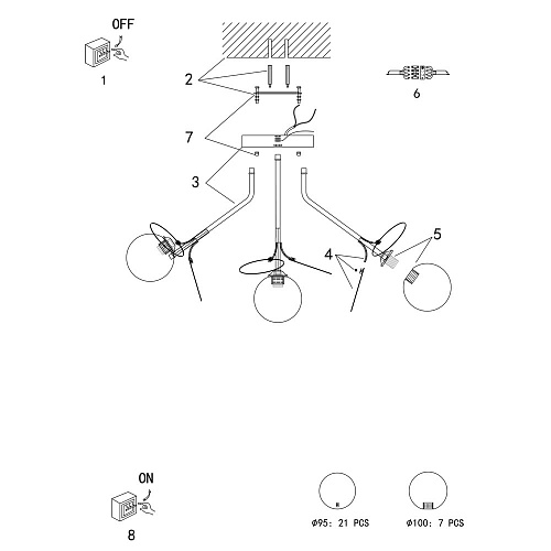 Люстра на штанге 7*G9 A1369PL-7SG золото Peacock Arte Lamp