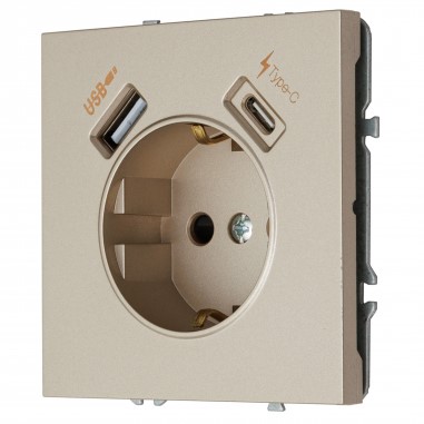 Розетка с зарядными портами USB Type A + Type C 3.1 A (латунь) Mikami MI5-1605