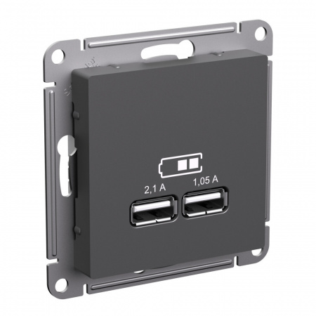 Розетка USB A+A 2-местная (2.1А и 1.05А) Atlas Design, базальт ATN001433