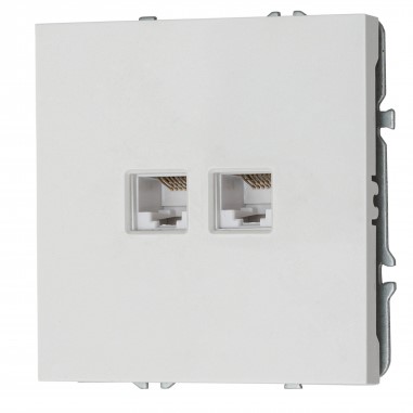Компьютерная розетка RJ-45 кат. 5e двойная (белый глянцевый) Mikami MI5-1801