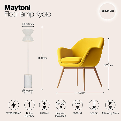Напольный светильник (торшер) 11Вт 3000К MOD178FL-L11W3K белый Kyoto Modern Maytoni
