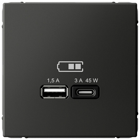 Art Gallery USB РОЗЕТКА A + тип-C 45Вт высокоскор.заряд. QC, PD, механизм, БАЗАЛЬТ, GAL001429