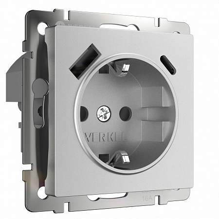 Розетка с заземлением и USB тип A+C Серебряный матовый W1171765