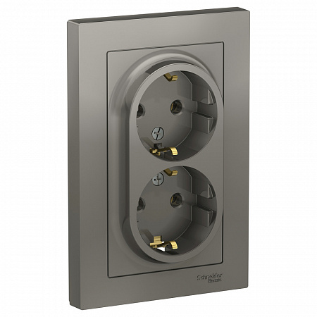 Розетка 2х2P+E 16А сталь AtlasDesign ATN000924
