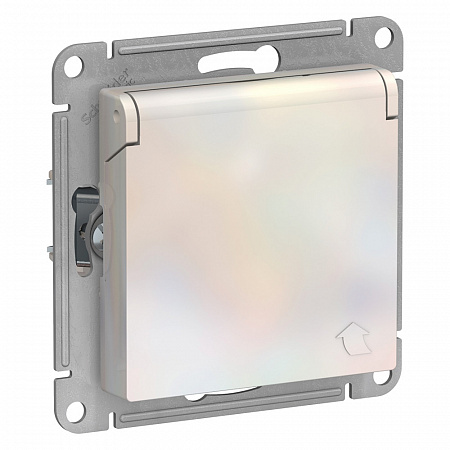 Розетка 2P+E с крышкой со шторками 16А жемчуг AtlasDesign ATN000446