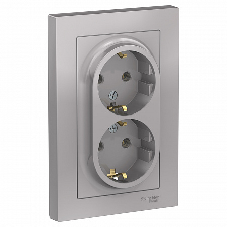 Розетка 2х2P+E 16А алюминий AtlasDesign ATN000324