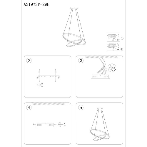 Светильник 55 см, 65W, 3000-6000K, Arte Lamp Frodo A2197SP-2WH, белый