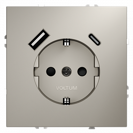 Розетка с заземлением и защитными шторками, Voltum S70, с USB, A+С, кашемир VLS040503