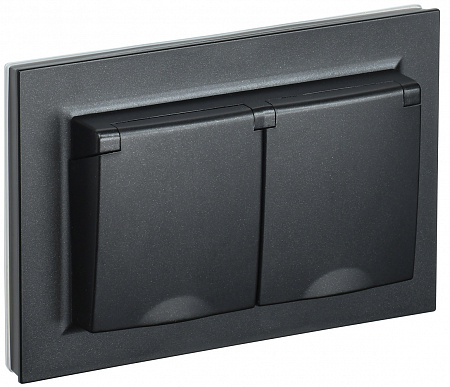Розетка 2P+2P+E со шторками с крышкой 16А в сборе IP44 черный BRITE BR-R26-16-44-K02-F IEK