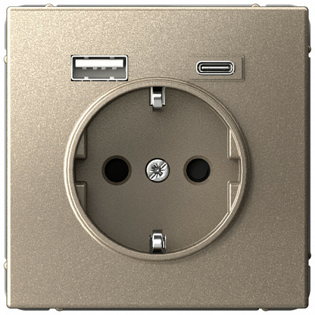 РОЗЕТКА 16 А с 2 USB А+С, 5 В, 1 порт 2,4/3,0 А, 2 порта 1,5 А , ArtGallery, цвет Шампань, GAL000532