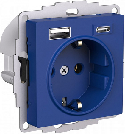 Розетка 16А c 2 USB A+C, AtlasDesign Аквамарин ATN001132