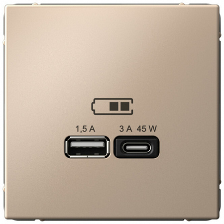 Art Gallery USB РОЗЕТКА A + тип-C 45Вт высокоскор.заряд. QC, PD, механизм, ПЕСОЧНЫЙ , GAL001229