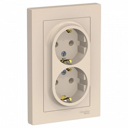 Розетка 2х2P+E 16А бежевый AtlasDesign ATN000224