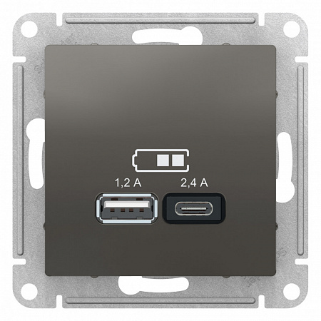 USB Розетка A+С, 5В/2,4 А, 2х5В/1,2 А,AtlasDesign Сталь ATN000939 