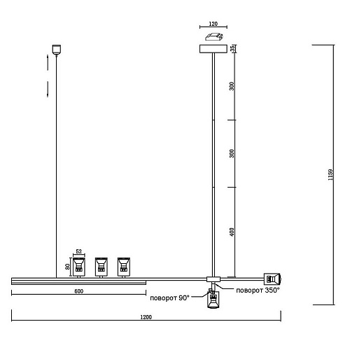 Светильник 120 см, Kink Light 07618-120,36, черный-латунь