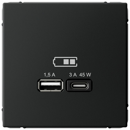 Art Gallery USB РОЗЕТКА A + тип-C 45Вт высокоскор.заряд. QC, PD, механизм, КАРБОН, GAL001029