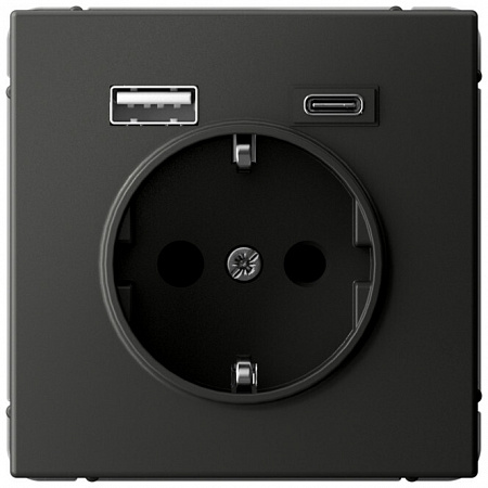 РОЗЕТКА 16 А с 2 USB А+С, 5 В, 1 порт 2,4/3,0 А, 2 порта 1,5 А , ArtGallery, цвет Базальт, GAL001432