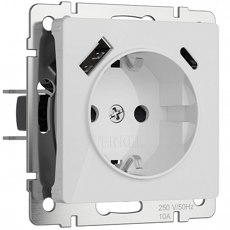 Розетка WERKEL с заземлением, шторками и usb тип a+c (белый акрил) w1171741 a064014
