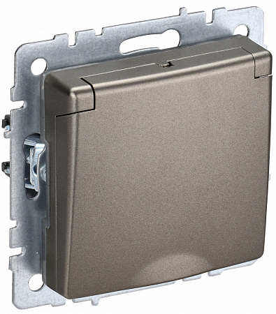 Розетка 2P+E и крышкой 16А IP44 РСбш10-3-44-БрШ шампань BRITE BR-R16-16-44-K37 IEK