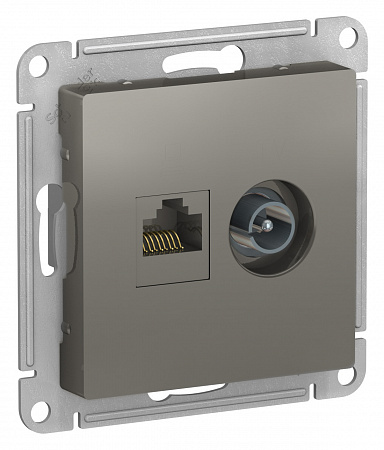 Розетка двойная комп+ТВ, RJ45+TV, кат.5E, AtlasDesign Сталь ATN000989