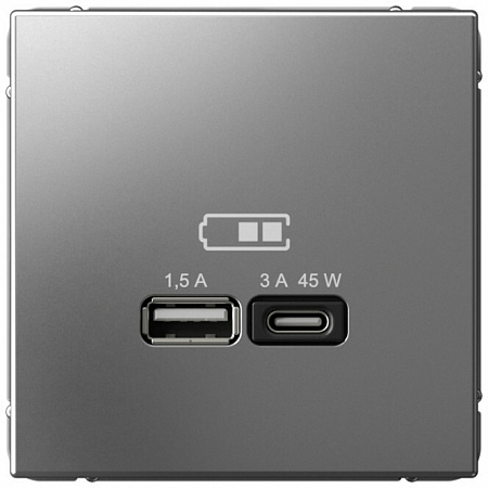 Art Gallery USB РОЗЕТКА A + тип-C 45Вт высокоскор.заряд. QC, PD, механизм, СТАЛЬ, GAL000929