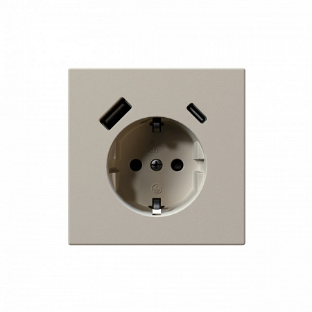 Розетка с заземлением Jasmart FD 16А+2USB A+С (5V 3A, 12V 1,5A, max. 18W), сахара FD5501USB-25SH