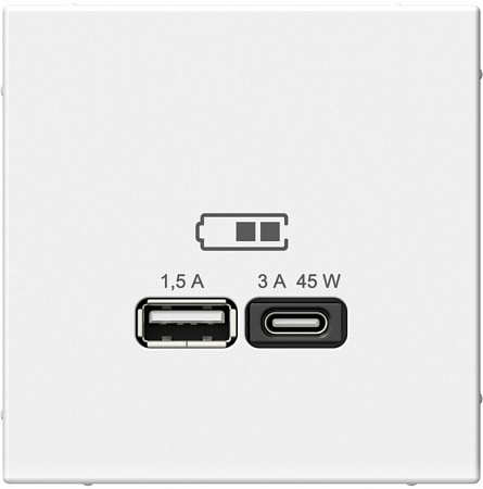 USB РОЗЕТКА A + тип-C 45Вт высокоскор.заряд. Art Gallery БЕЛЫЙ, GAL000129
